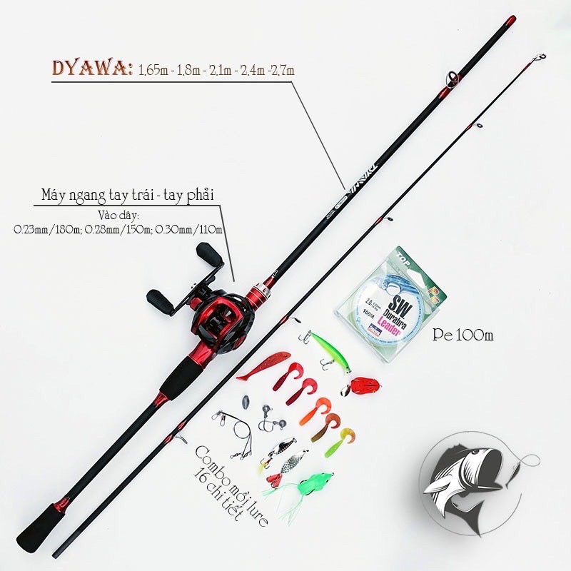 Bộ cần câu lure máy ngang dyawa kèm phụ kiện - đồ câu cá 68