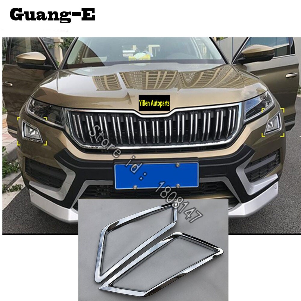 yingke For Skoda Kodiaq 2021 Car Body Front Fog Light Lamp Hoods Molding Frame Stick Abs Chrome Cover Trim Panel