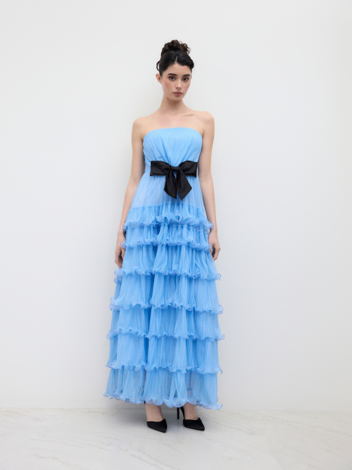 Cider Mesh Bowknot Lettuce Trim Bandeau Maxi Dress ราคา 3,810 บาท*ส่งฟรี