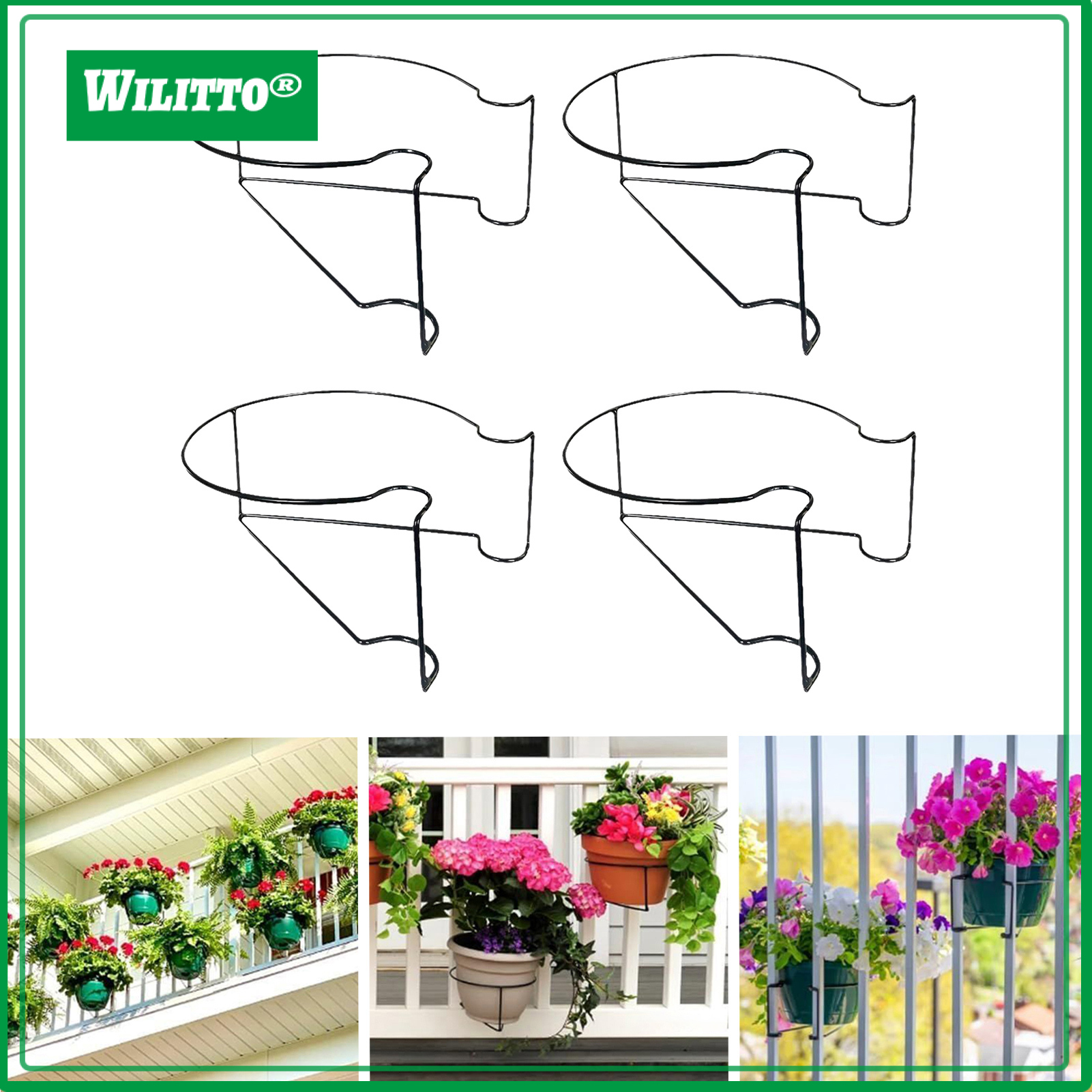 4Pcs Balcony Railing Flower Pot Holder Floating Railing Planter Shelf Metal Indoor Outdoor Vertical Stairs Hanging Plant Pot Clip Stand Bracket ราคา 916 บาท*ส่งฟรี