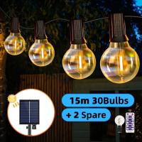 G40 Solar String Lights Patio Fairy Lights Warm White Led Ip65 Weatherproof Shatterproof Plastic Dimmable Remote Control Large Capacity Battery Easy Installation Matibay Sulit Outdoor Garden