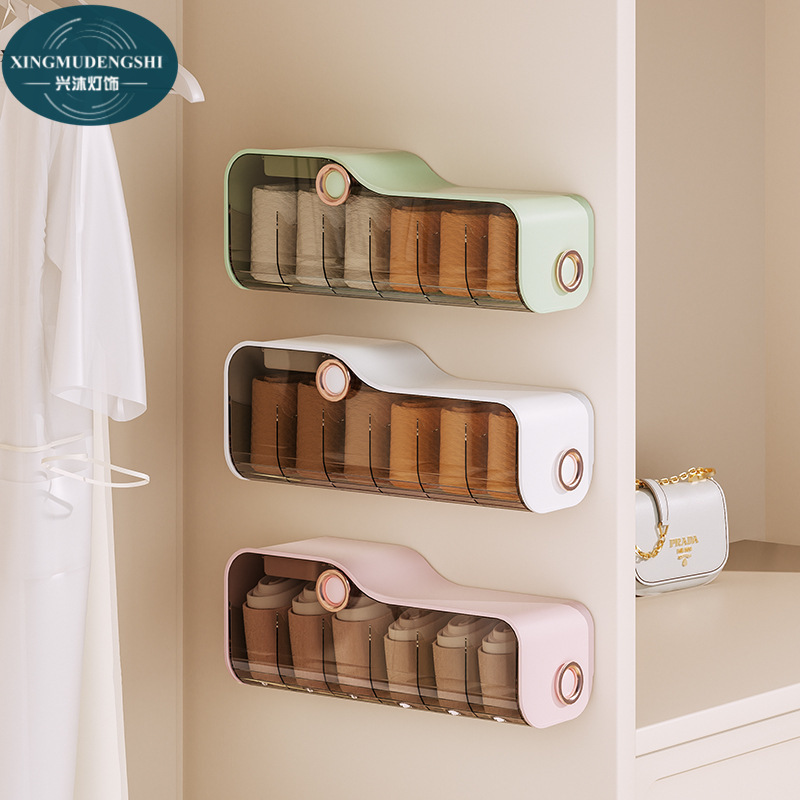 XMDS💖 Hộp Đựng Tất Vớ Hộp Đựng Đồ Lót Khay Nhựa Để Hộp lưu trữ treo tường, đồ lót, hộp vớ, tủ quần áo bên lỗ miễn phí công cụ tổ chức đồ lót, đóng gói ba trong một gia dụng và hoàn thiện tiết kiệm không gian