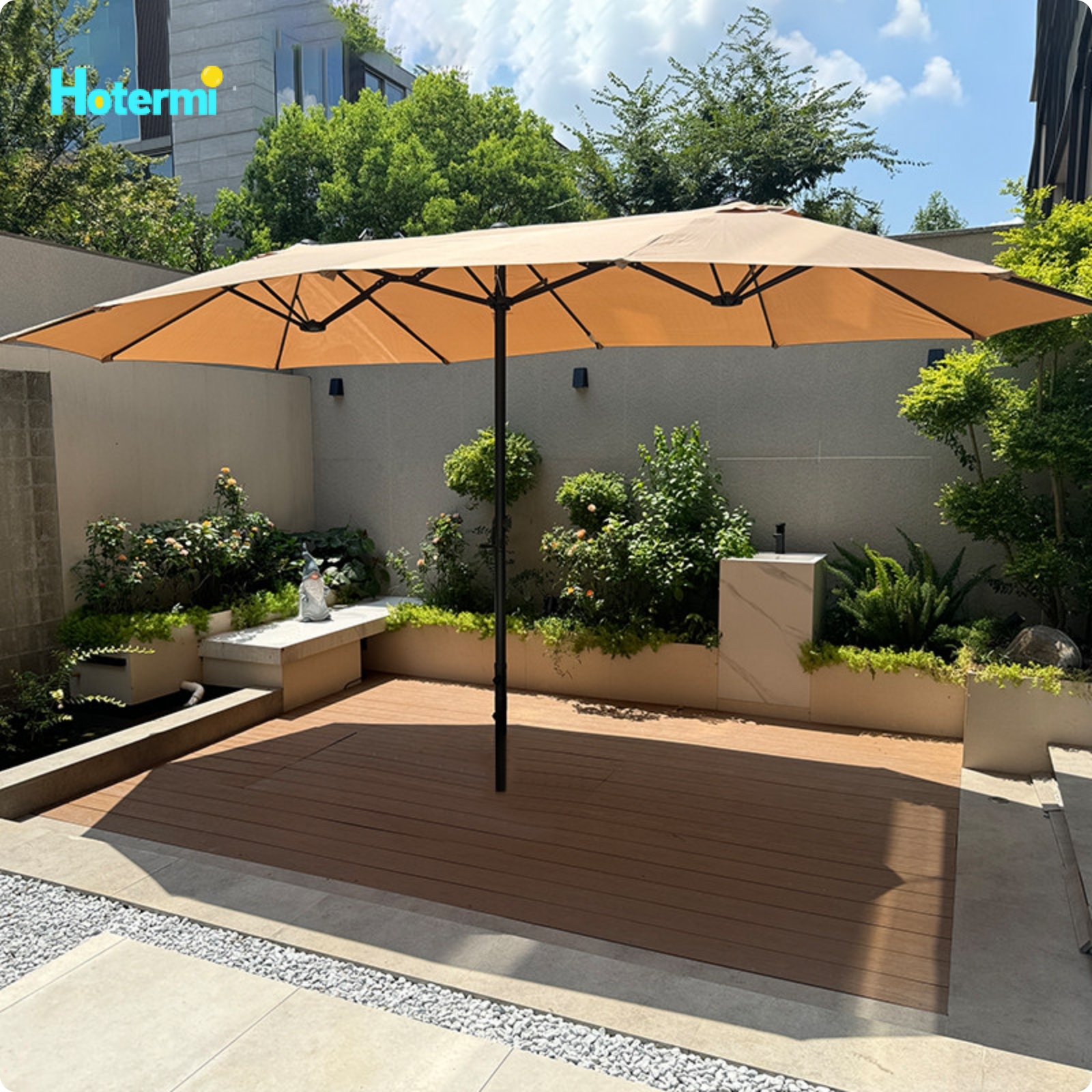 footful Extra-Wide Three-Head Sun Umbrella Large Double-Sided Patio Umbrella Heavy-Duty Outdoor Sunshade Sunproof for Homeowners ราคา 8,724 บาท*ส่งฟรี
