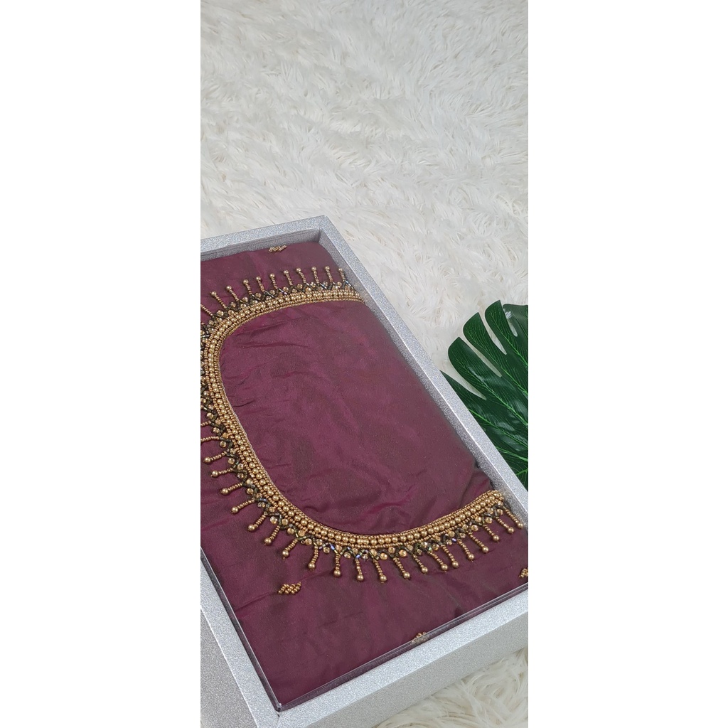 Simple purple Bridal Pure silk ariwork Saree Blouse Material (hand made unstitched ready stock) Fabric & Material