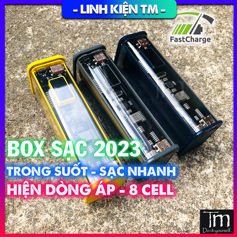 Box sạc dự phòng trong suốt sạc nhanh 22.5w hiện dòng áp 8 cell 18650