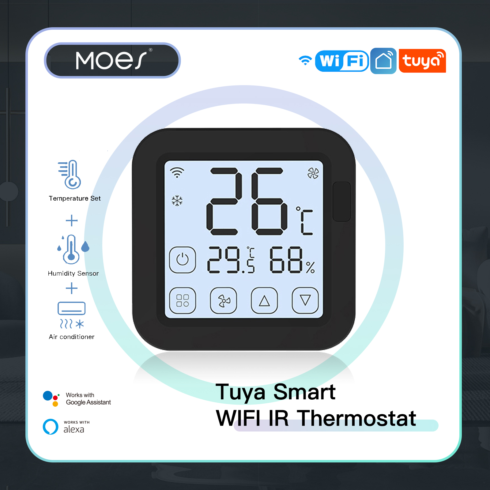 (New product) MOES Tuya WiFi IR Thermostat Controller LCD Screen Touch Button Wireless Remote Built-in Temperature and Humidity Sensor alexa ราคา 1,190 บาท*ส่งฟรี