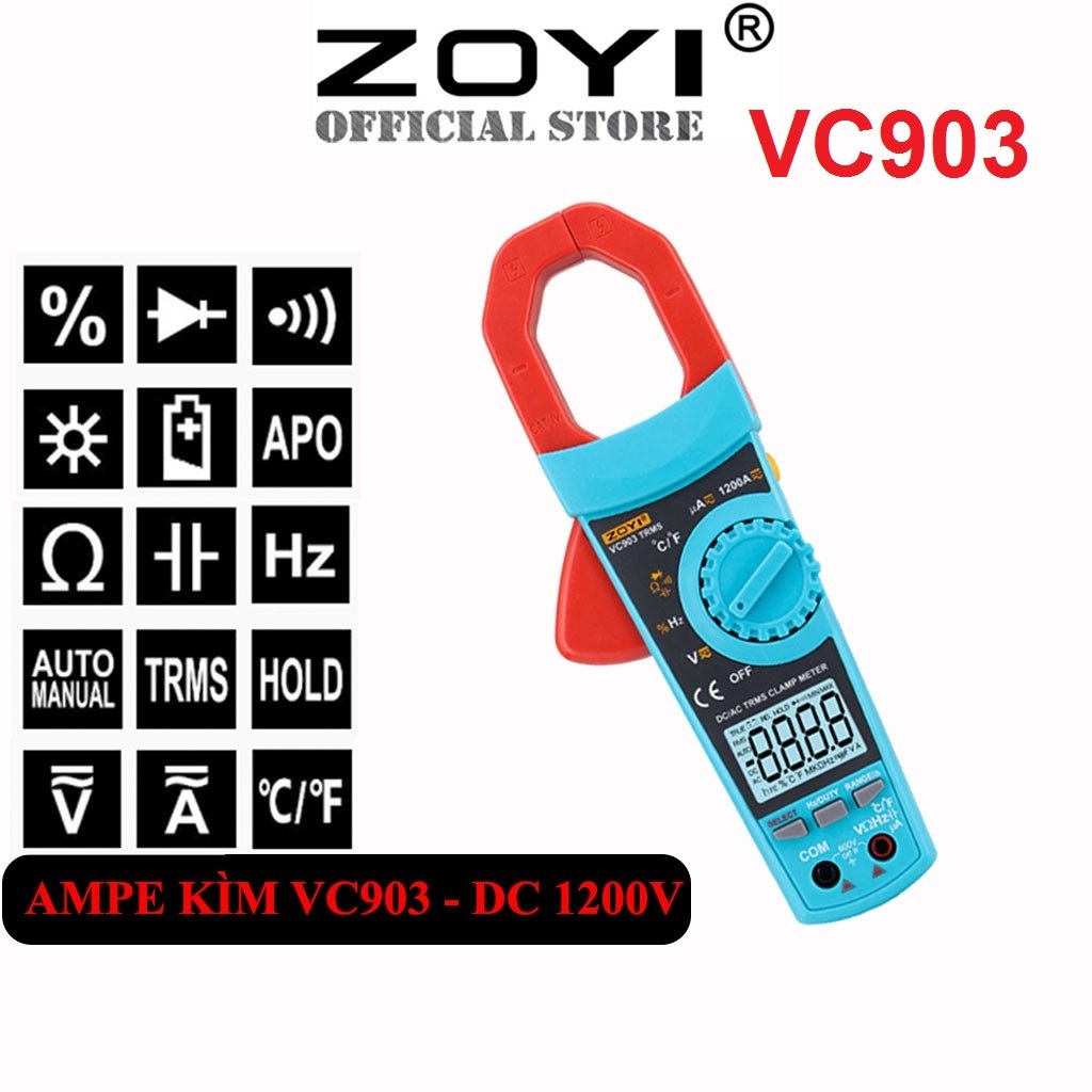 Đồng Hồ Ampe Kìm Vạn Năng Chất Lượng Cao ZOYI VC903 Đo AC/DC 1200 Hàng Chính Hãng - Bảo Hành 12 Thán