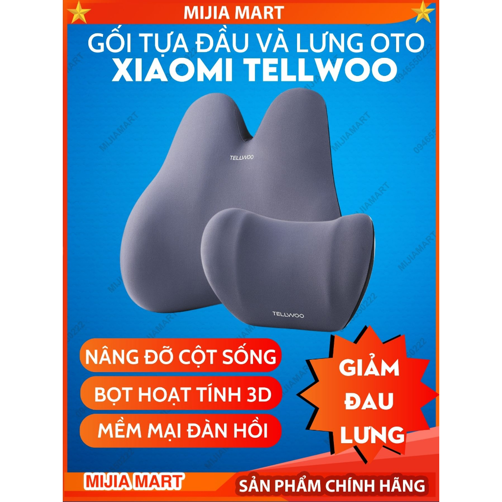 Gối tựa lưng, đệm tựa đầu Xiaomi Tellwoo cho xe ô tô và ghế văn phòng.