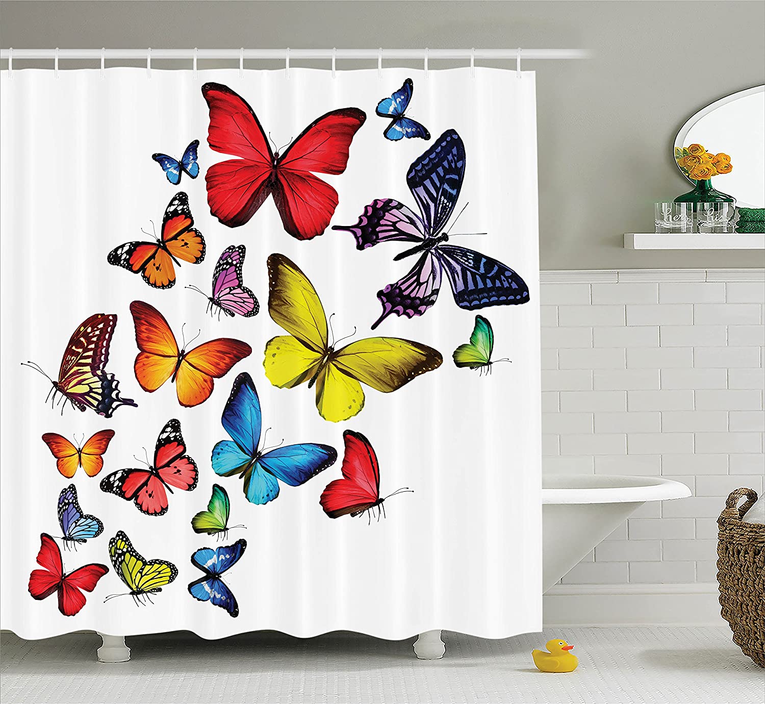 2 Butterflies Decoration Shower Curtain Many Different Butterflies Romance
