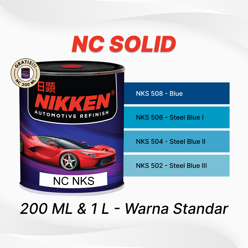 NIKKEN NKS NC Solid Color - Warna Standar - Cat Duco Mobil Motor Kayu Besi - Blue / Steel Blue I / Steel Blue II / Steel Blue III - Biru Harga 90,200 rupiah*Gratis Ongkir