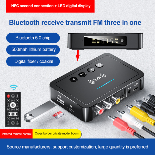 Bộ Thu Bluetooth NFC Mới Về 2021, Bộ Phát Bluetooth 5.0 Bộ Chuyển Đổi Bluetooth Ba Trong Một FM Với Điều Khiển Từ Xa