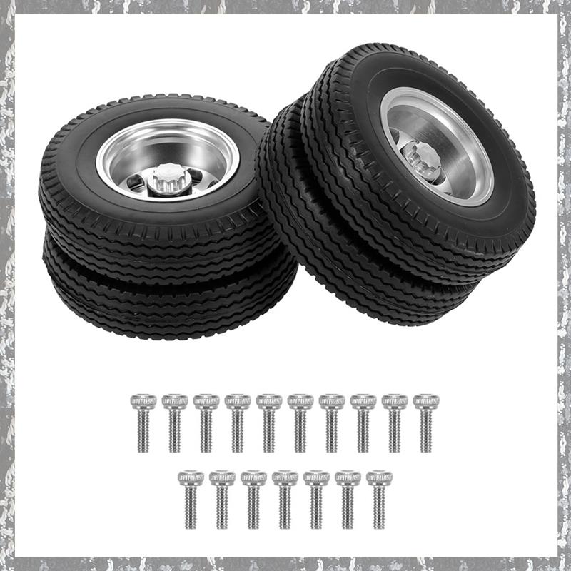 Rubber Low Loader Wheels Tire Tyre with CNC Aluminum Rims for 1/14 RC Tractor Trailer Truck