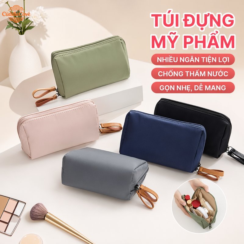 CuddleCove Túi mini đựng son túi đựng makeup khoảng chia ngăn rõ ràng dễ mang theo chất liệu mềm nhẹ phù hợp nhiều mục đích đồ trang điểm skincare