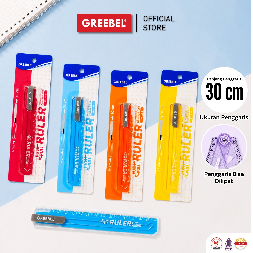 (1pcs) GREEBEL Penggaris Lipat Tarik Geser 30cm Push & Pull Extendable Ruler L30-6