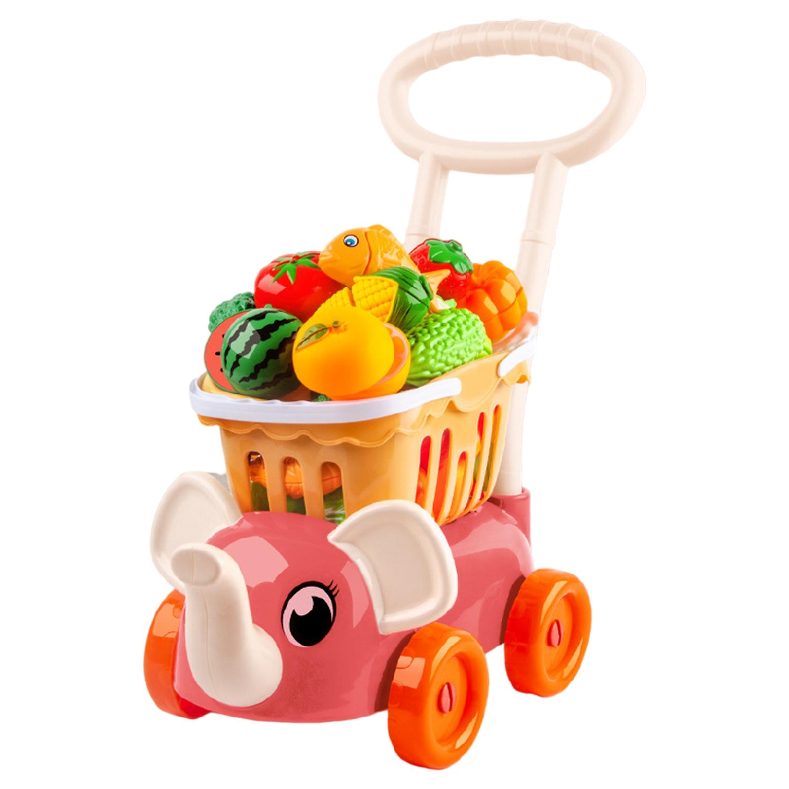 Simulation Deluxe Shopping Cart, Fruit and Cutting Food Playset Children Preschool Groceries Role toys
