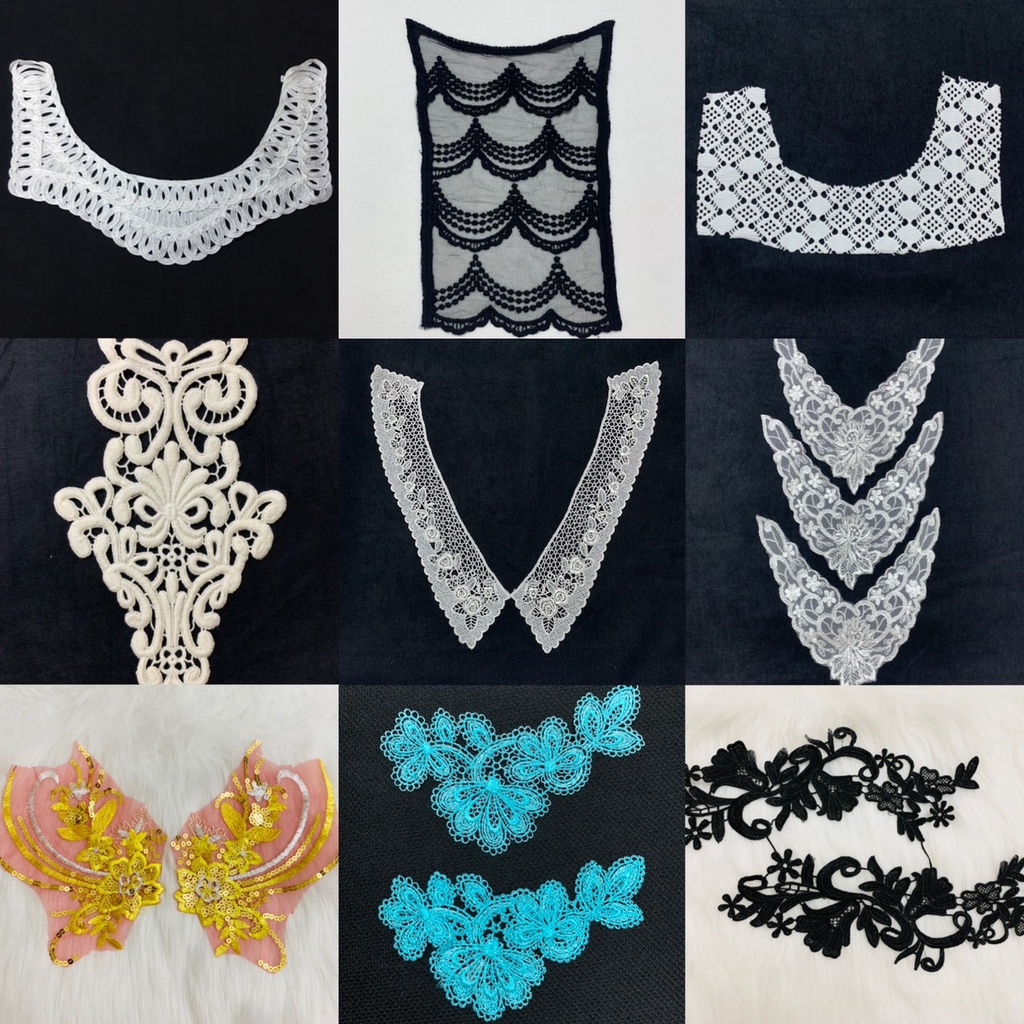 Cổ áo ren, Cổ áo kiểu vintage, cổ áo thêu ren viền , ren bông trang trí, handmade may vá hình may ủi patch sticker thêu