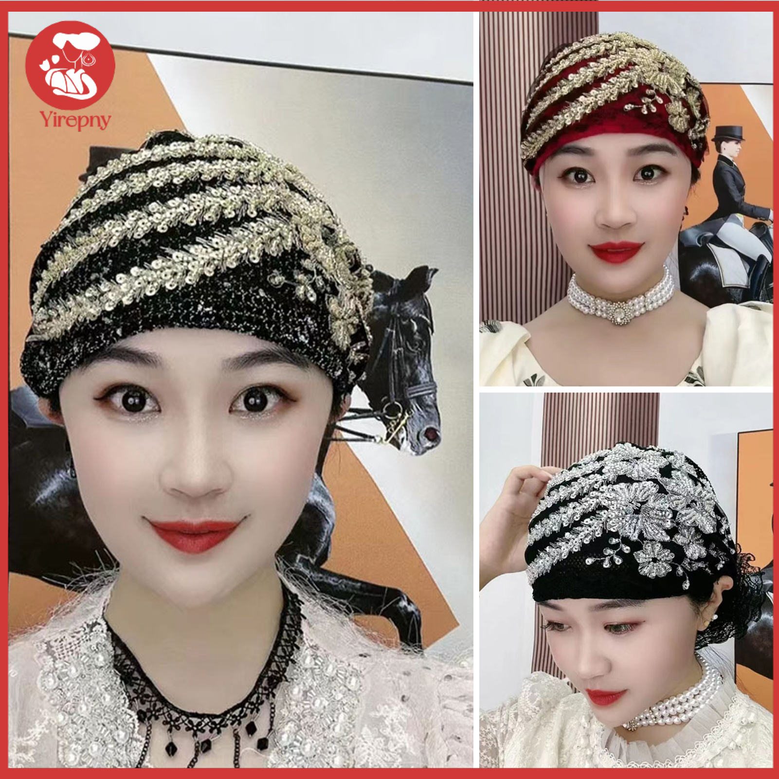 yncwkcb Women Breathable Headwrap Embroidery Spliced Turban Hat Sequin Turban Hat with Embroidery for Women Lightweight Headscarf Hair Cover Cap for Daily Wear ราคา 172 บาท*ส่งฟรี