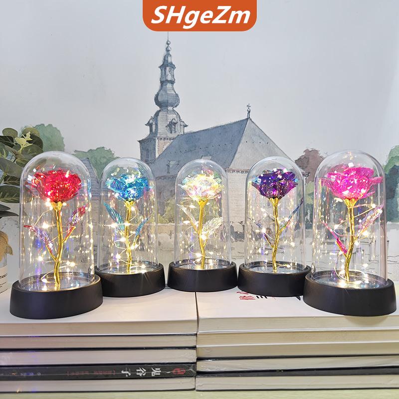[COD] SHgeZm Led Ánh Sáng Lá Hoa Nhân Tạo Hoa Hồng Hoa Đêm Đèn Valentine Ngày Quà Tặng Cho Bạn Gái Vĩnh Cửu Rose Wedding Trang Trí Quà Tặng