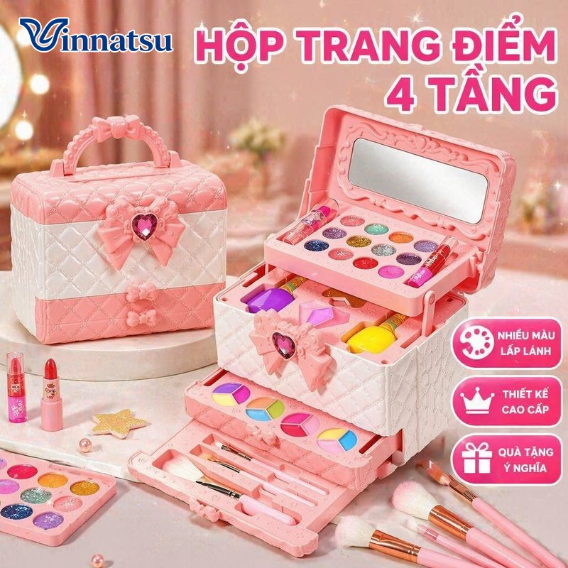 Vinnatsu Bộ đồ chơi trang điểm vali cho bé mỹ phẩm thật an toàn rửa sạch bằng nước không độc hại quà tặng sinh nhật