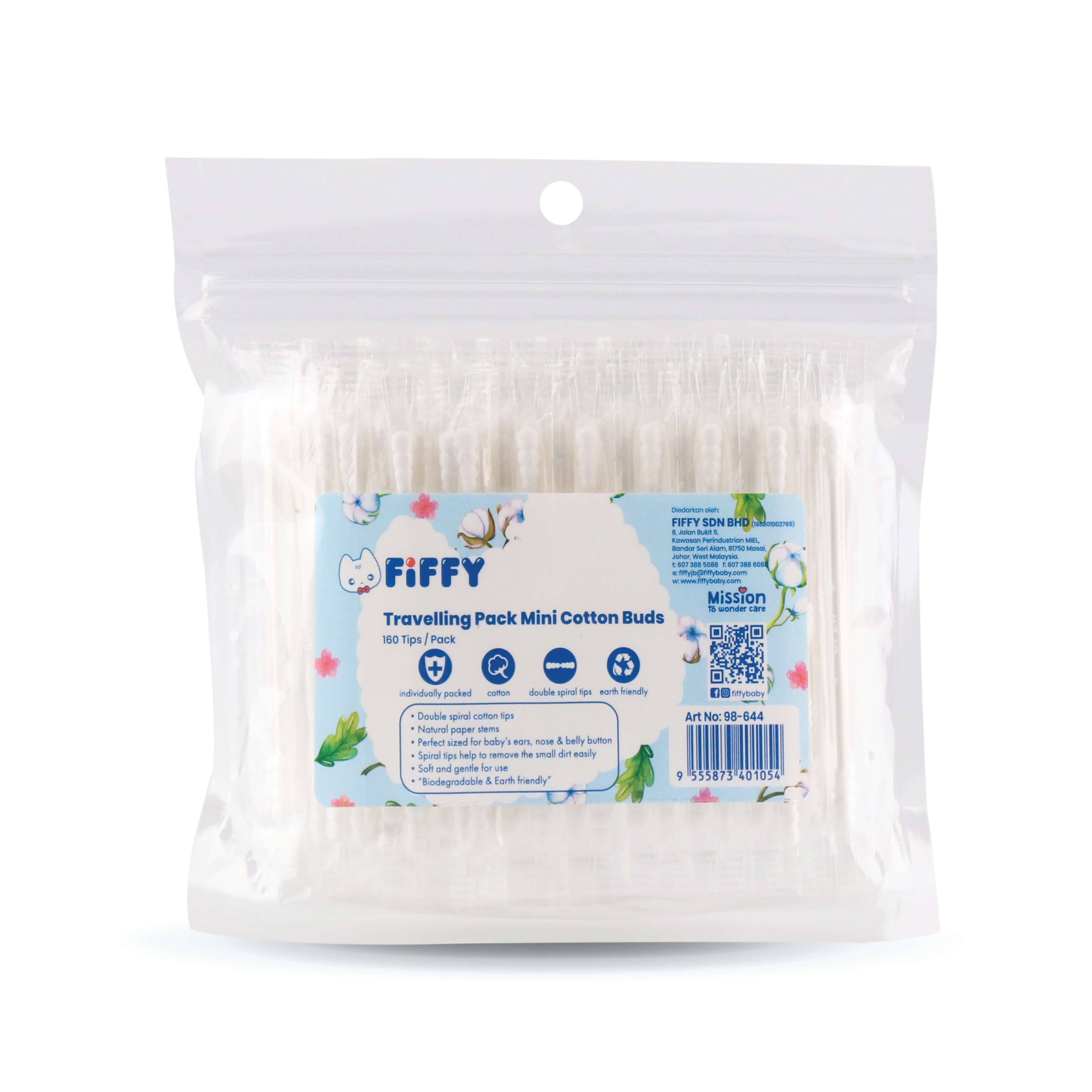 FIFFY TRAVELLING PACK MINI COTTON BUD PUTIK KAPAS BAYI (80PCS X 6PACKS) (98-644X6)