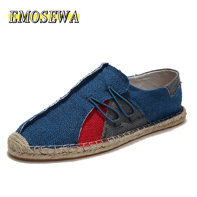 Mùa Hè Linen Thoáng Khí Giản Dị Flats Giày Mens Espadrilles Giày Đế Thời Trang Người Đàn Ông Giày Vải Ngư Dân Giày Lái Xe Giày Dép