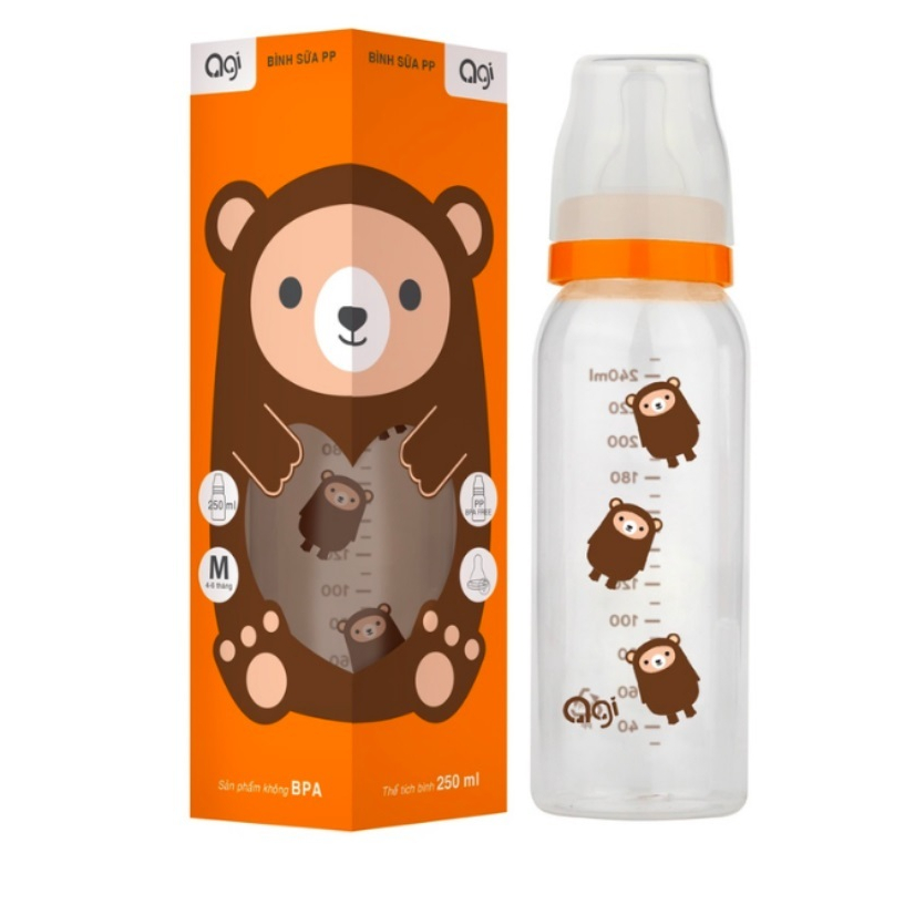 Bình sữa Agi núm ty rất mềm loại 250ml Cổ Hẹp Nhựa An Toàn Cho Bé