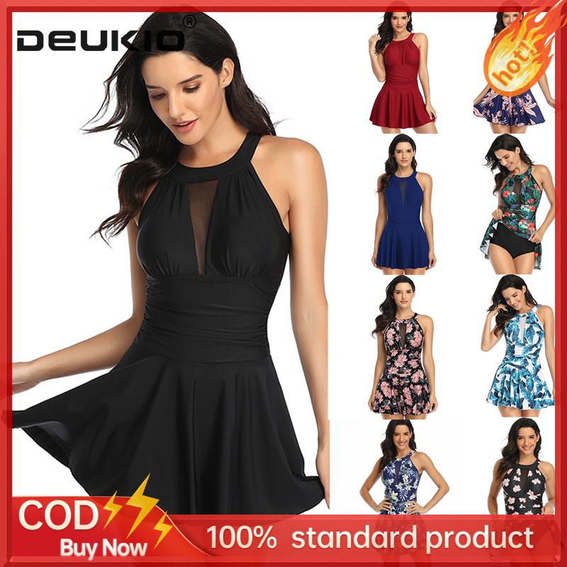 DEUKIO One-piece swimsuit women's sports plus size mesh skirt bikini ราคา 452 บาท*ส่งฟรี