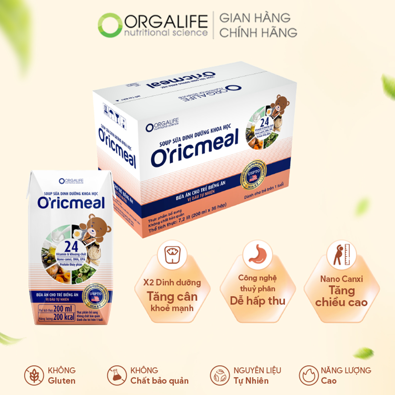 O'RICMEAL - Soup sữa dinh dưỡng cho trẻ giúp tăng cân phát triển trí não - Thùng 36 hộp x 200ML