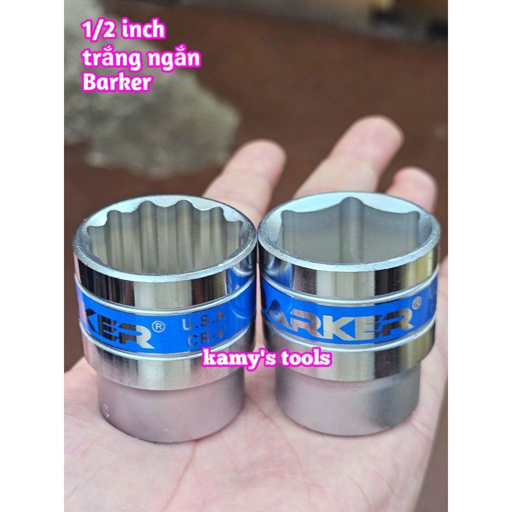 Đầu tuýp ngắn lẻ Barker 1/2 inch trắng ngắn 8mm-32mm