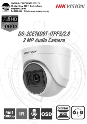 Hikvision 2MP Audio Dome Built-in Mic CCTV Camera DS-2CE76D0T-ITPFS/2.8 [Switchable:TVI/AHD/CVI/CVBS]