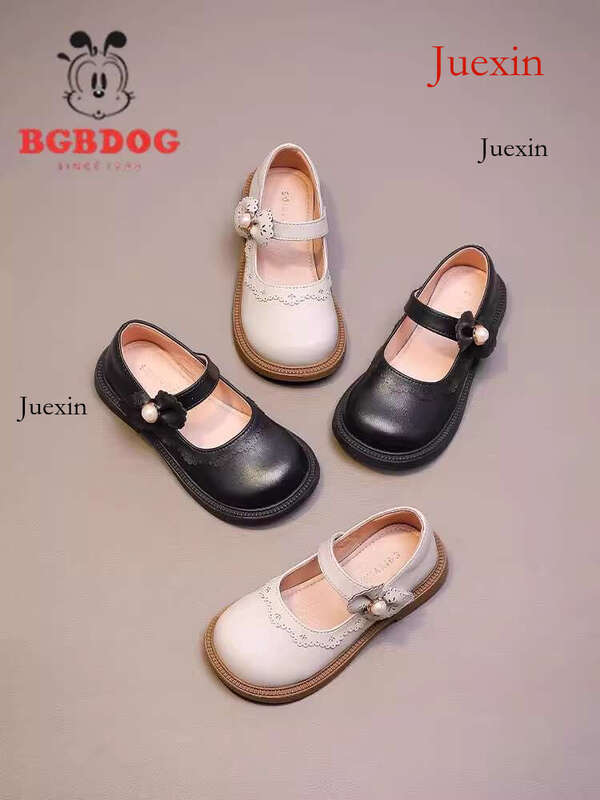 Genuine Girls' Children's Princess Shoes, 2025 Spring And Autumn New Item, Baby British Style Soft Sole Single Shoe, Black Small Leather Shoes Juexin-Cb
