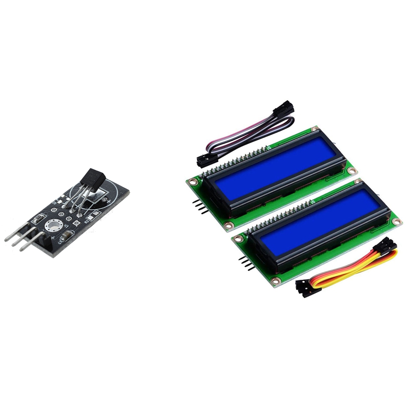 1 Pcs DS18B20 Digital Temperature Sensor Module & 2 Pcs 16X2 String Row Blue Backlight with 8 Jumpers