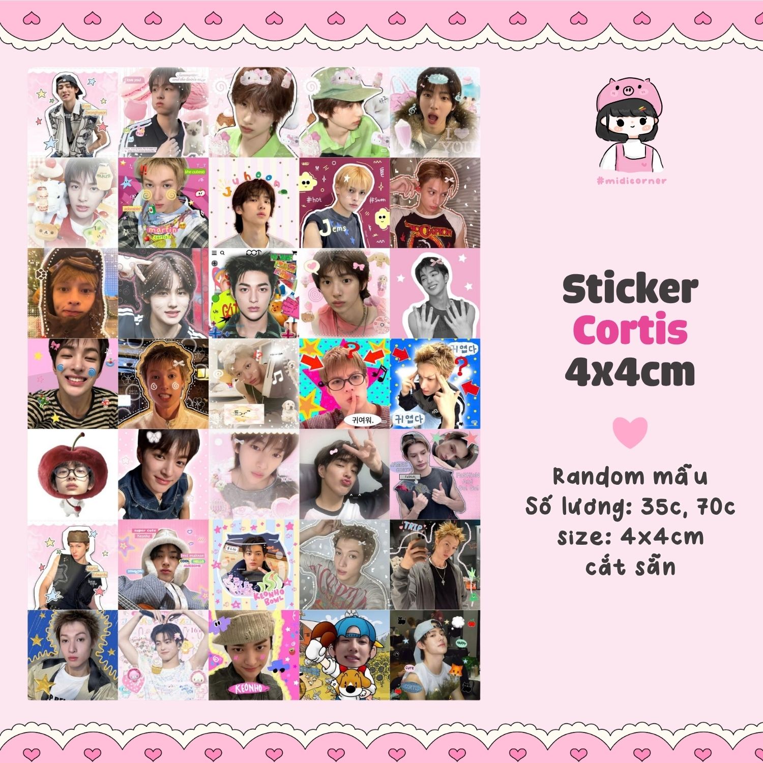 Set 70 sticker niêm phong BTS CORTIS WONYOUNG dễ thương - Đã cắt rời - Tem dán 4x4cm Midi Corner