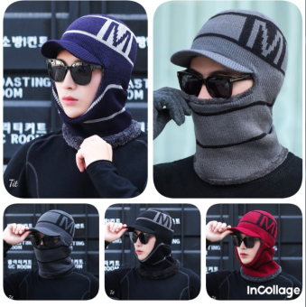 Khăn mũ len lưỡi trai lót lông mùa đông siêu ấm trùm kín mặt, cổ, tai
