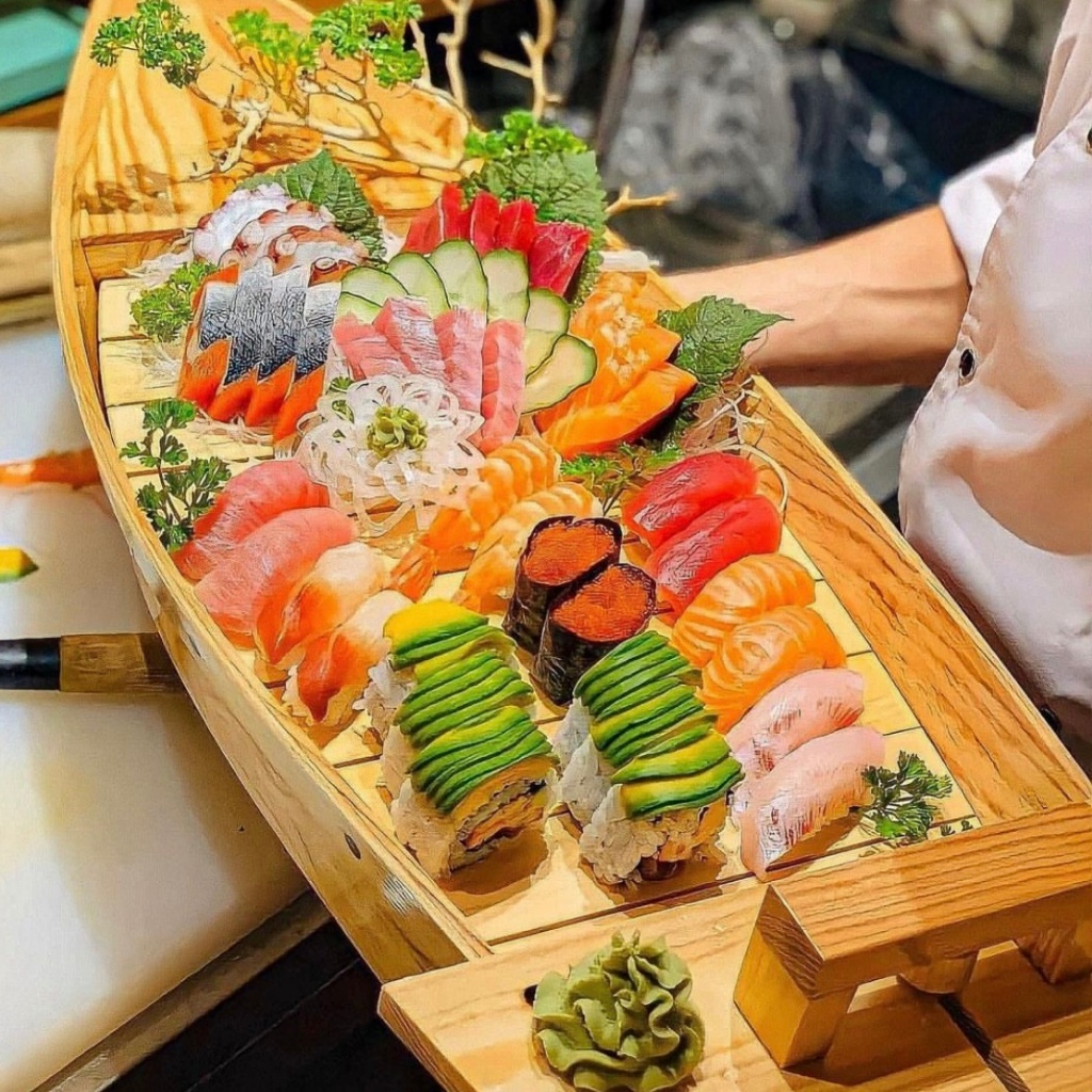 Thuyền gỗ đựng sashimi, thuyền sushi (chiều dài 80-90)