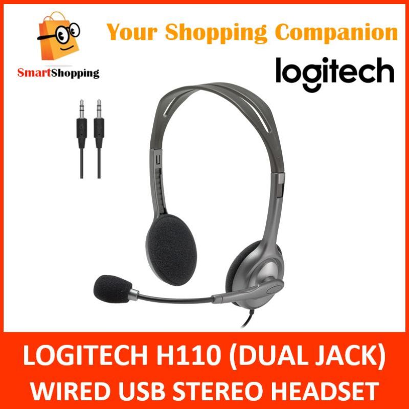 Logitech Headset H110 Stereo Sound USB Wired Dual Jack Seperate Audio and Mic (981-000459) 2 Years SG Warranty Singapore
