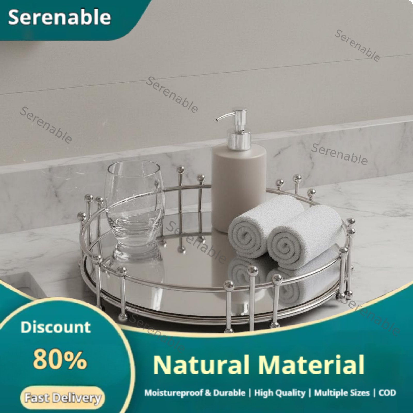 Serenable Iron Art Metal Mirrored Tray Modern Minimalist Mirrored Perfume Tray Large Capacity Home Decor for Bathroom Giá 237,416 Đồng*Miễn phí vận chuyển