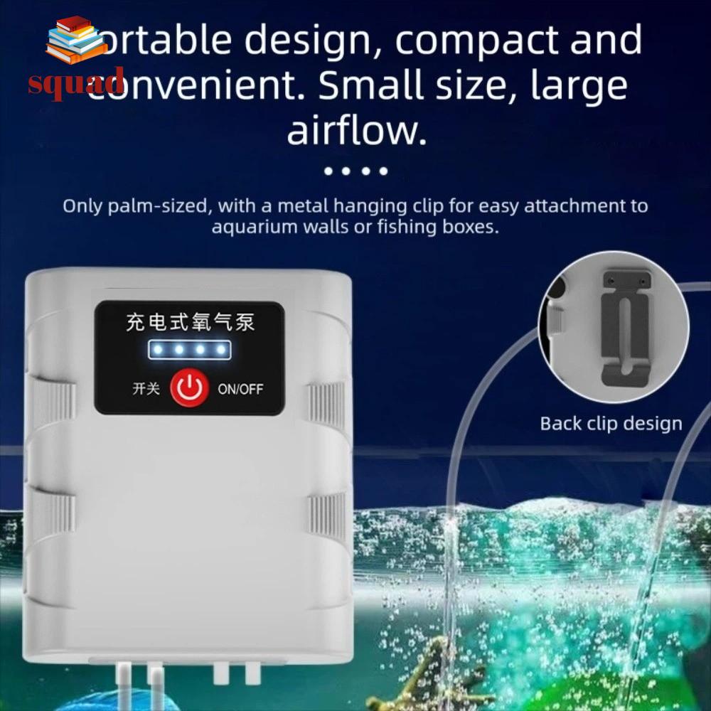SQUAD Cực kỳ yên tĩnh Máy bơm oxy cho bể cá Lưu lượng khí cao Có thể sạc lại bằng USB Máy bơm khí cho bể cá Đồ dùng cho thú cưng Hiển thị công suất theo thời gian thực Cung cấp oxy cho bể cá Câu cá