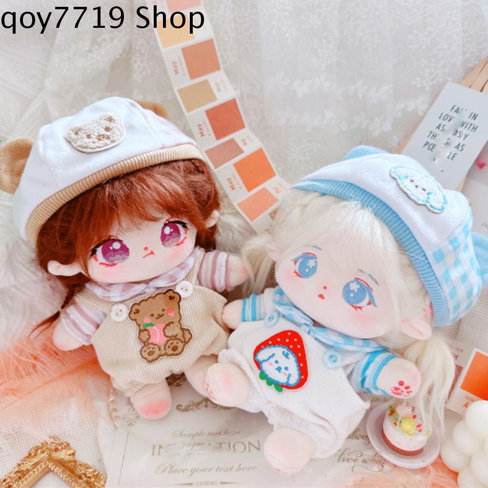 QOY7719 Quần có dây đeo Bộ quần áo búp bê cotton Ăn mặc Mũ Gấu Quần áo búp bê vải nhung lông Quần áo