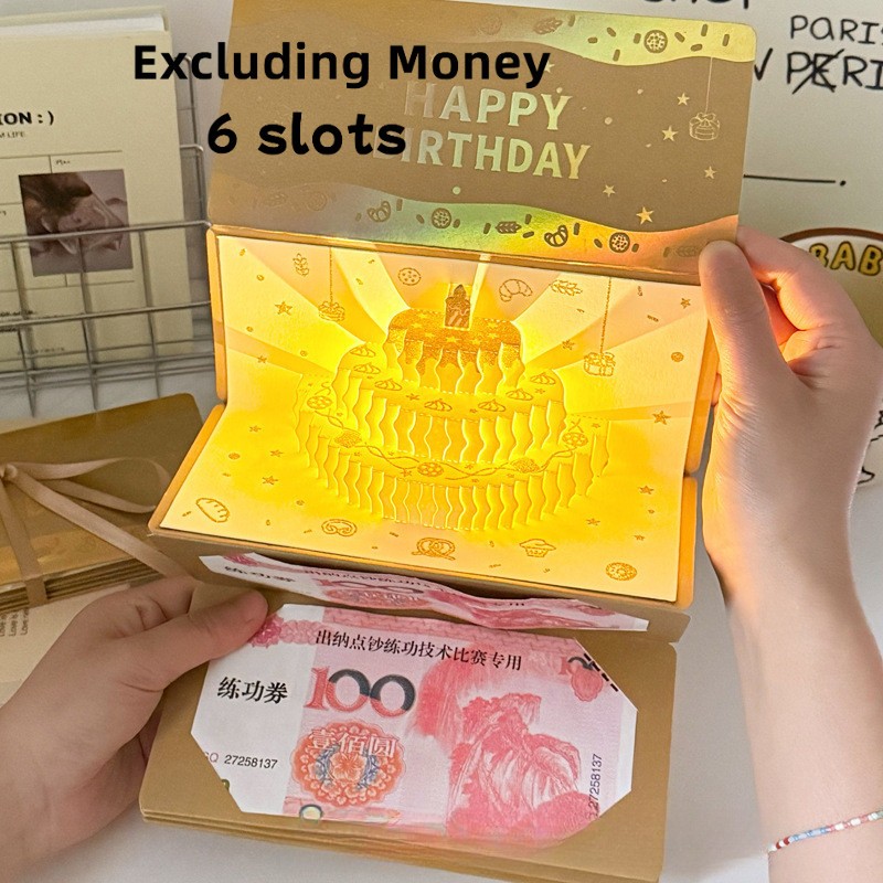Thiệp chúc mừng 3D có đèn nhạc Phong bì lì xì sáng tạo Quà tặng sinh nhật Đồ dùng Tết