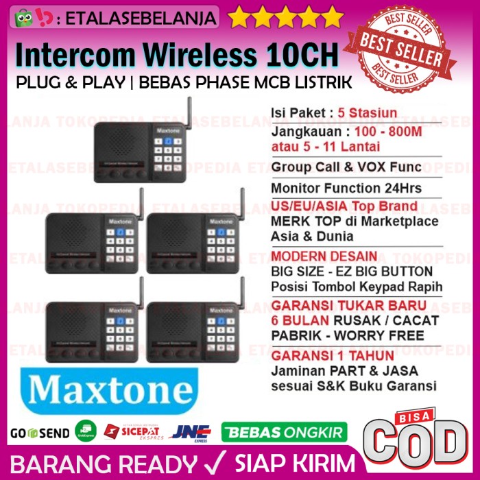 WIRELESS INTERCOM 10CH HOME OFFICE INTERKOM - MAXTONE SK1210 - 5 UNIT Harga  3,165,000 rupiah*Gratis Ongkir