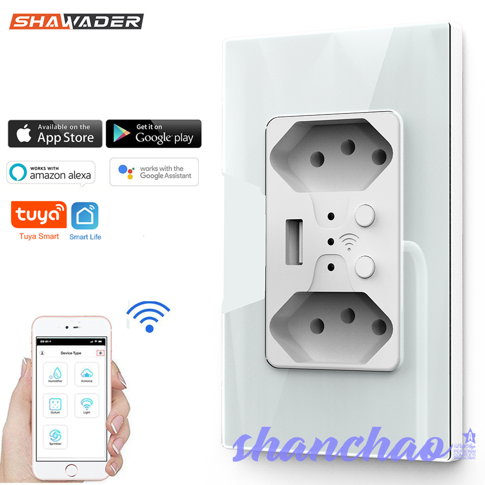 [Shanchao] Wifi thông minh brasilianische steckdose USB điện tử brasilien stecker schweiz cửa hàng kunststoff/Glas Bảng điều khiển từ xa tuya Alexa Google hause