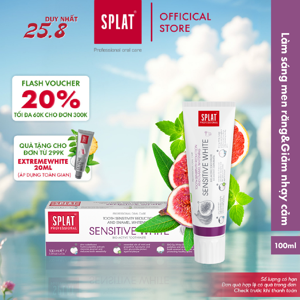 Kem đánh răng thảo mộc làm trắng splat sensitive white professional series phục hồi men răng giảm ê buốt 100ml