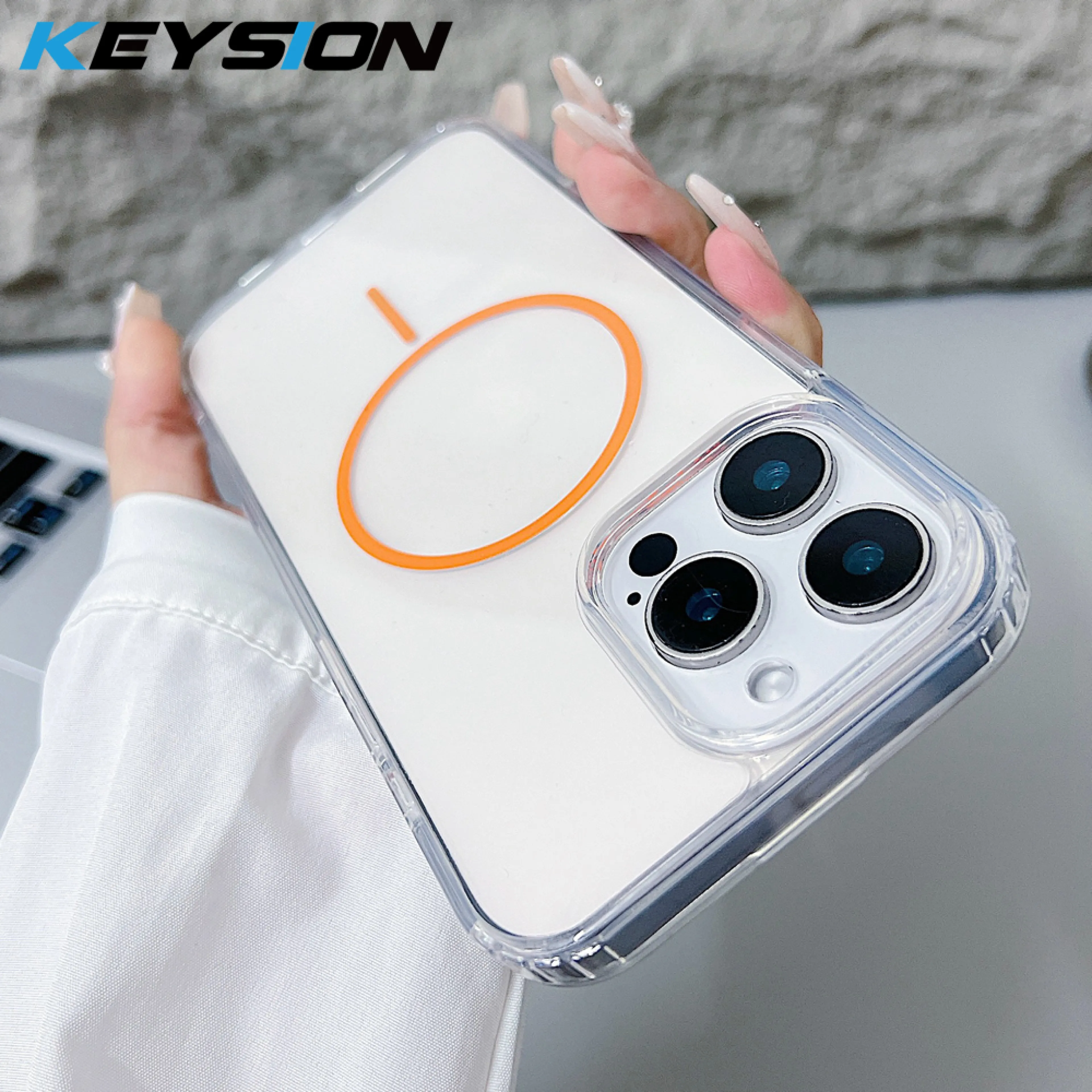 KEYSION HD Transparent Magnetic Wireless Charge Phone Case for MagSafe for iPhone 11 12 Pro Max Hard Clear Cover
