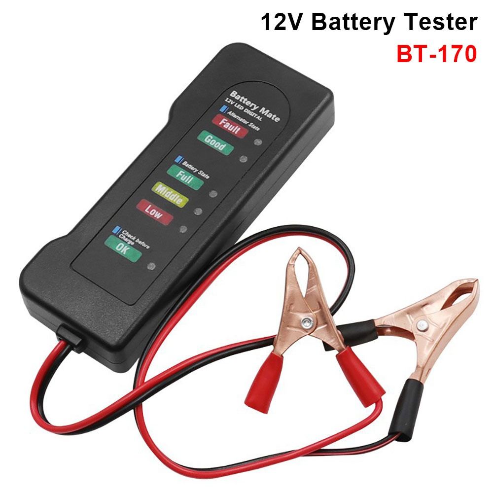 TI9P 1Pcs Màn hình đỏ vàng xanh Máy kiểm tra pin Dây đồng Mức pin 12V Máy kiểm tra máy phát điện Bền bỉ ABS Ô tô Xe máy