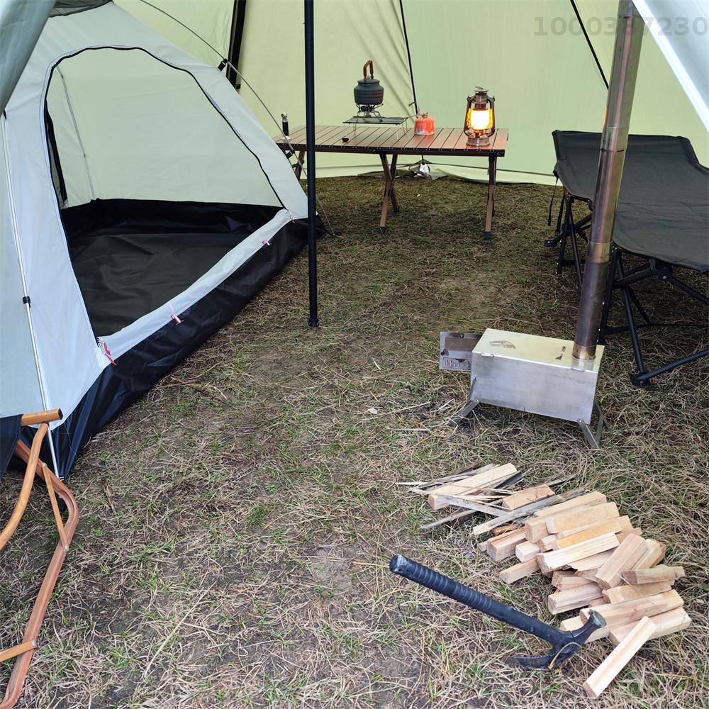 【100% Authentic】Lixada 5-8 People Tipi Hot Tent with Stove Jack Camping Pyramid Teepee Tent for Camping Backpacking Hiking · v25