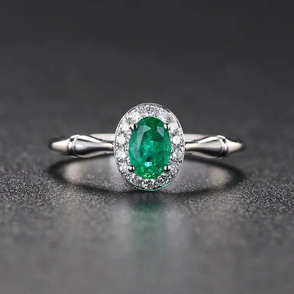 Yangfx Silver Color New Simple And Elegant Oval Emerald Tourmaline Open Ring Female Jewelry