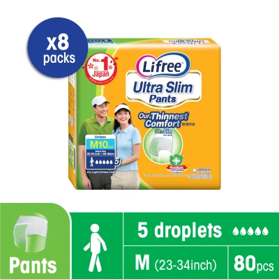 Lifree Ultra Slim Pants, Anti-Bac, M, 10s (8 Packs)