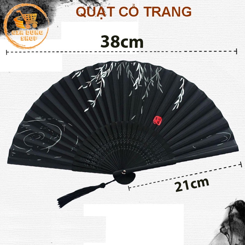 (Sỉ) Quạt Cổ Trang Quạt Cầm Tay Bằng Vải Lụa Thân Tre Xếp Xòe Tròn Dùng Làm Trang Trí Quà Tặng