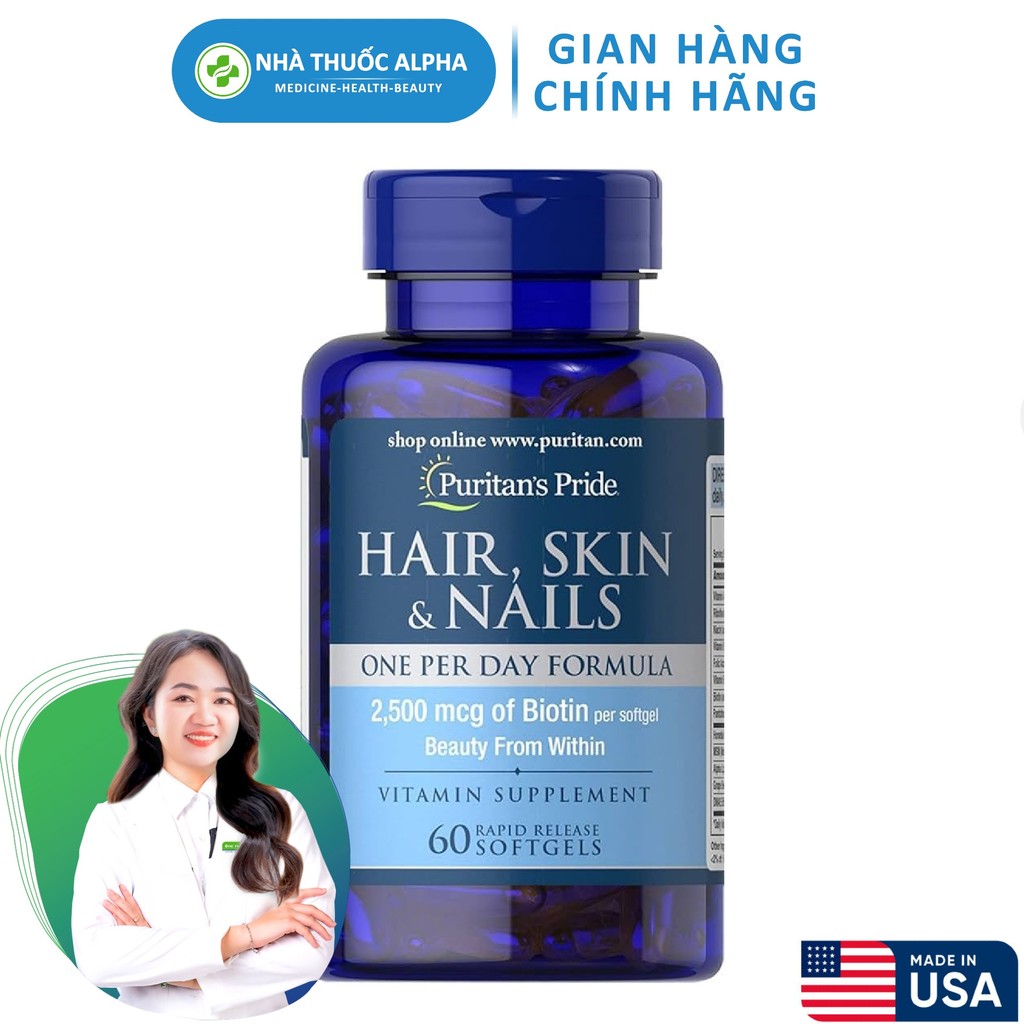 Viên uống Vitamin Đẹp Da, Tóc Và Móng Hair, Skin & Nails Puritan Pride 60 viên